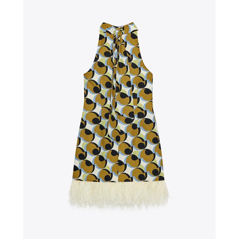 Zara NWT Geometric Halter Feather Hem Mini Dress S - Picture 16 of 16